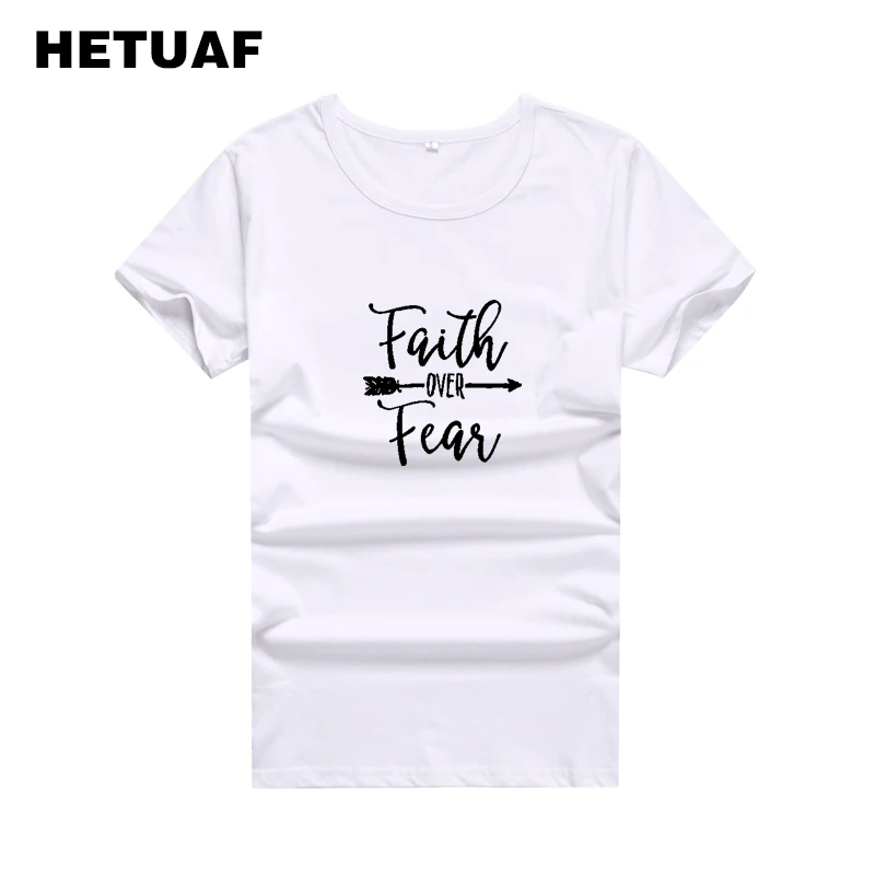 HETUAF 2018 Faith Over Fear принтовые тройники для женщин Harajuku с коротким рукавом и принтом