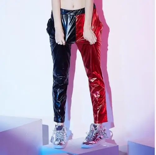 

Женские шаровары в стиле «хип-хоп», черные, красные блестящие тренировочные брюки в стиле пэчворк с бронзированными вставками ярких цветов,...