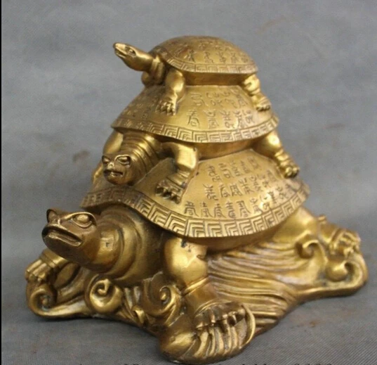 005039 9 &quotНародная Китайский Латунь Долголетия Шоу Sea Turtle Семьи Статуя Скульптуры