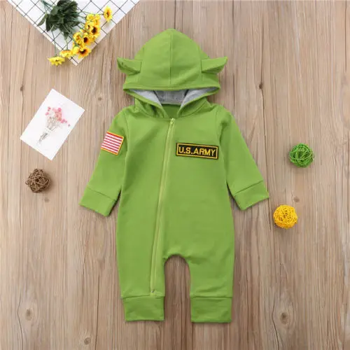 Newborn Baby Girl Boy US ARMY GREEN Romper Jumpsuit Hooded Overalls Sunsuit Toddler Kids Cotton Warm Zipper Rompers Clothes |