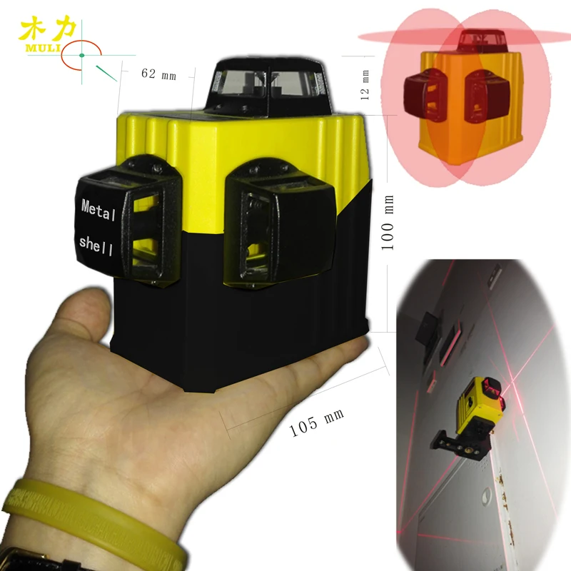 

muli 12 Lines Laser Level Professional 3D Infrared Cross Level with Tilt Function / Self Leveling Outdoor 360 Rotary Red Laser