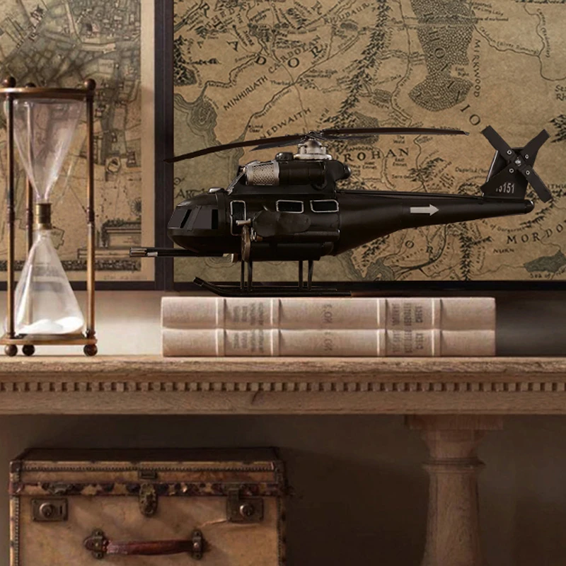 

vintage Fighter Helicopter model retro iron art crafts Combat aircraft model home decoration of the living room TV cabinet