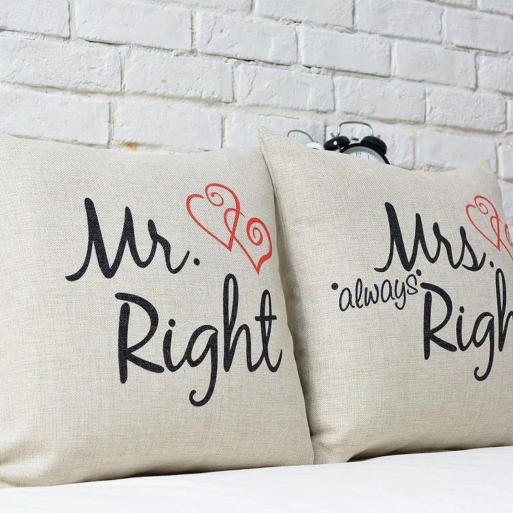 &quotMr right mrs always right&quot свадебные подарки льняная подушка квадратная для дивана