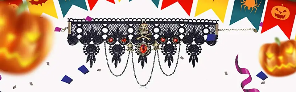 Black Lace Skull Gothic Pendant Choker Necklace for Costume Party | Украшения и аксессуары