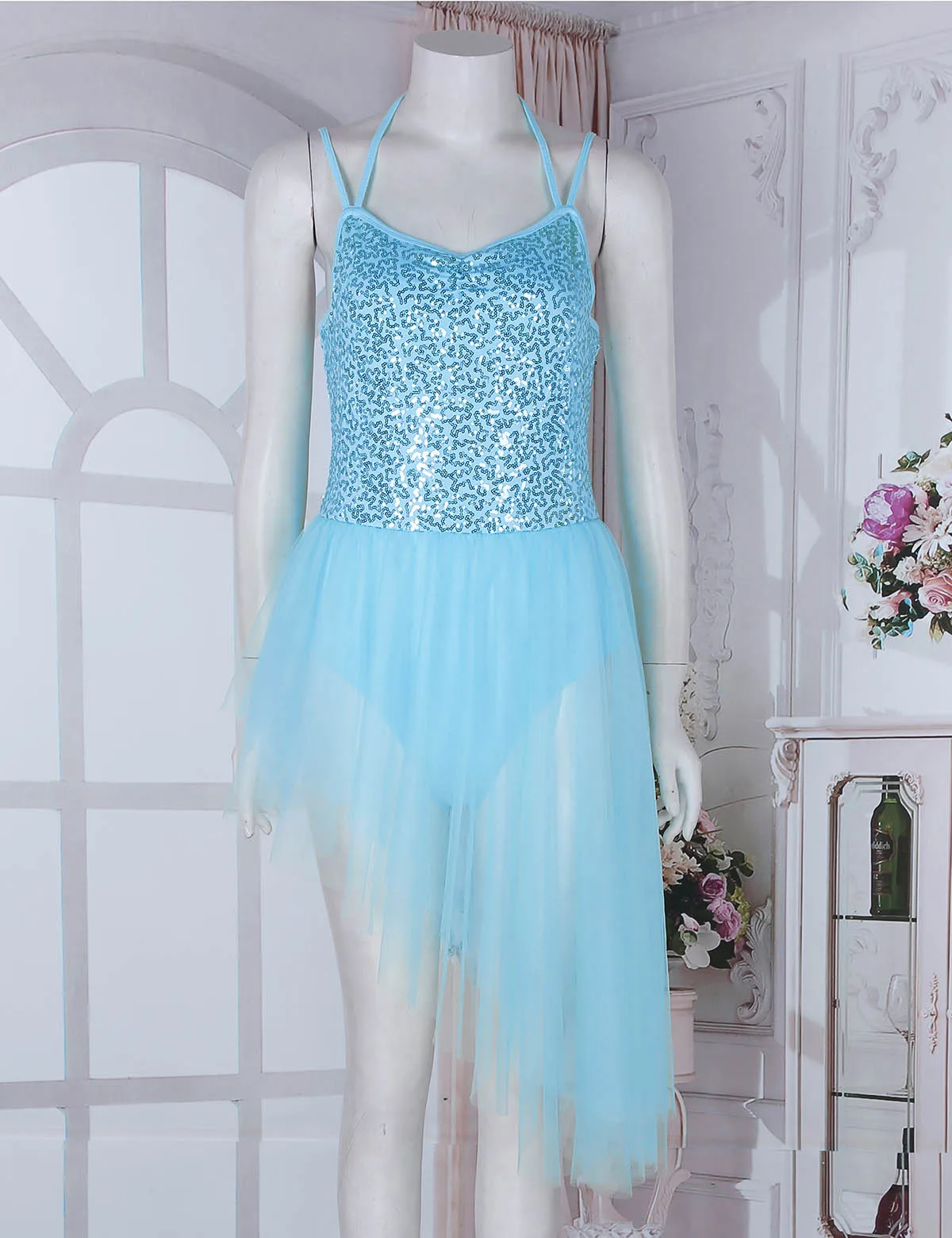 Sky Blue ChicTry женские блестки балетные трико Асимметричный Тюль балетная пачка платье для взрослых сценическое представление лирические танцевальные костюмы - Цвет: Sky Blue