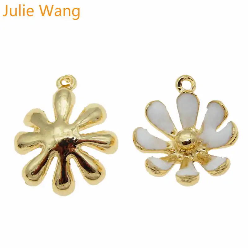 Julie Wang 10 шт. эмалированные розовые белые маргаритки подсолнухи сплав золотой тон