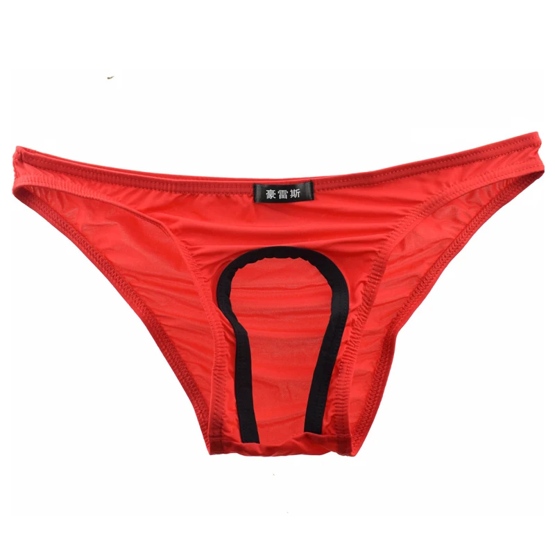 Сексуальные мужские трусы из ледяного шелка с открытым мешочком гладкие дышащие
