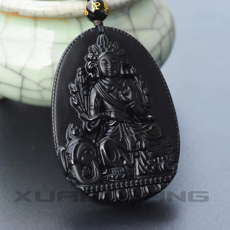 Натуральный черный обсидиан ручной резной патрон saint Elephant GuanYin подвеска на удачу