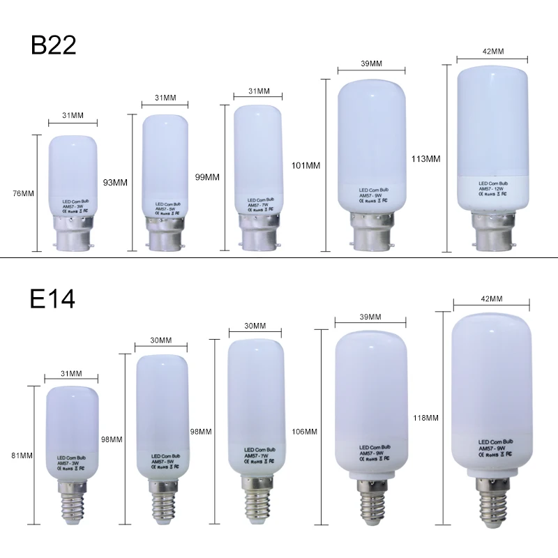 Светодиодный светильник 3 Вт 5 7 9 12 220 В E14 E27 B22 SMD 5736|Светодиодные лампы и трубки| |