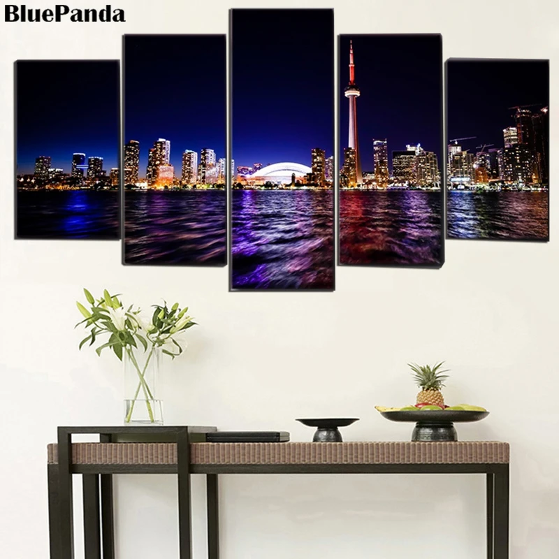 Городской Ночной пейзаж 5 шт. Современная Картина на холсте картина маслом плакат