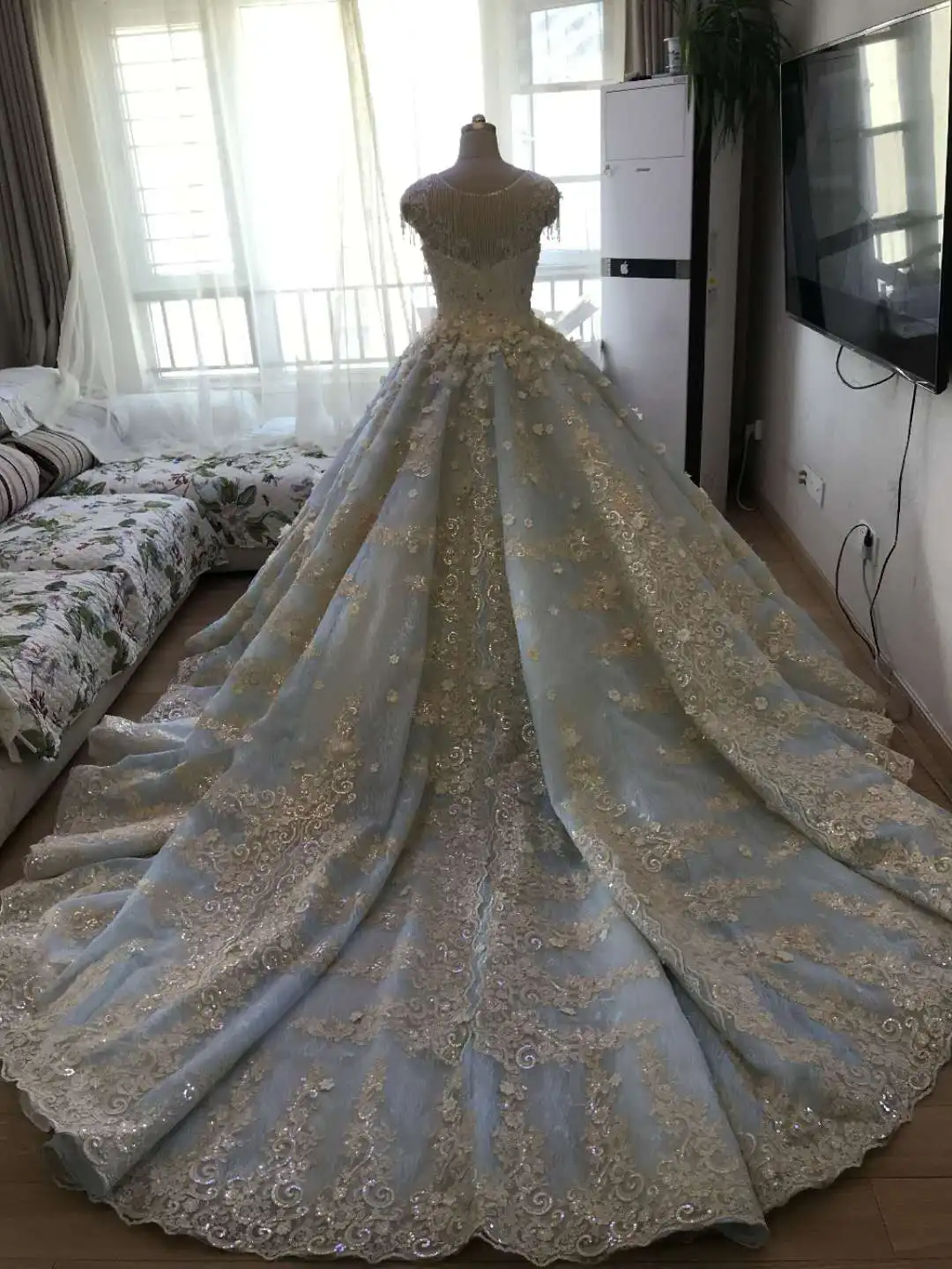 

Vestido De Noiva Luxury High-grade Beaded Vintage Ball Gown Wedding Dresses 2018 Wedding Gowns Bride Dress Brautkleid Mint Blue