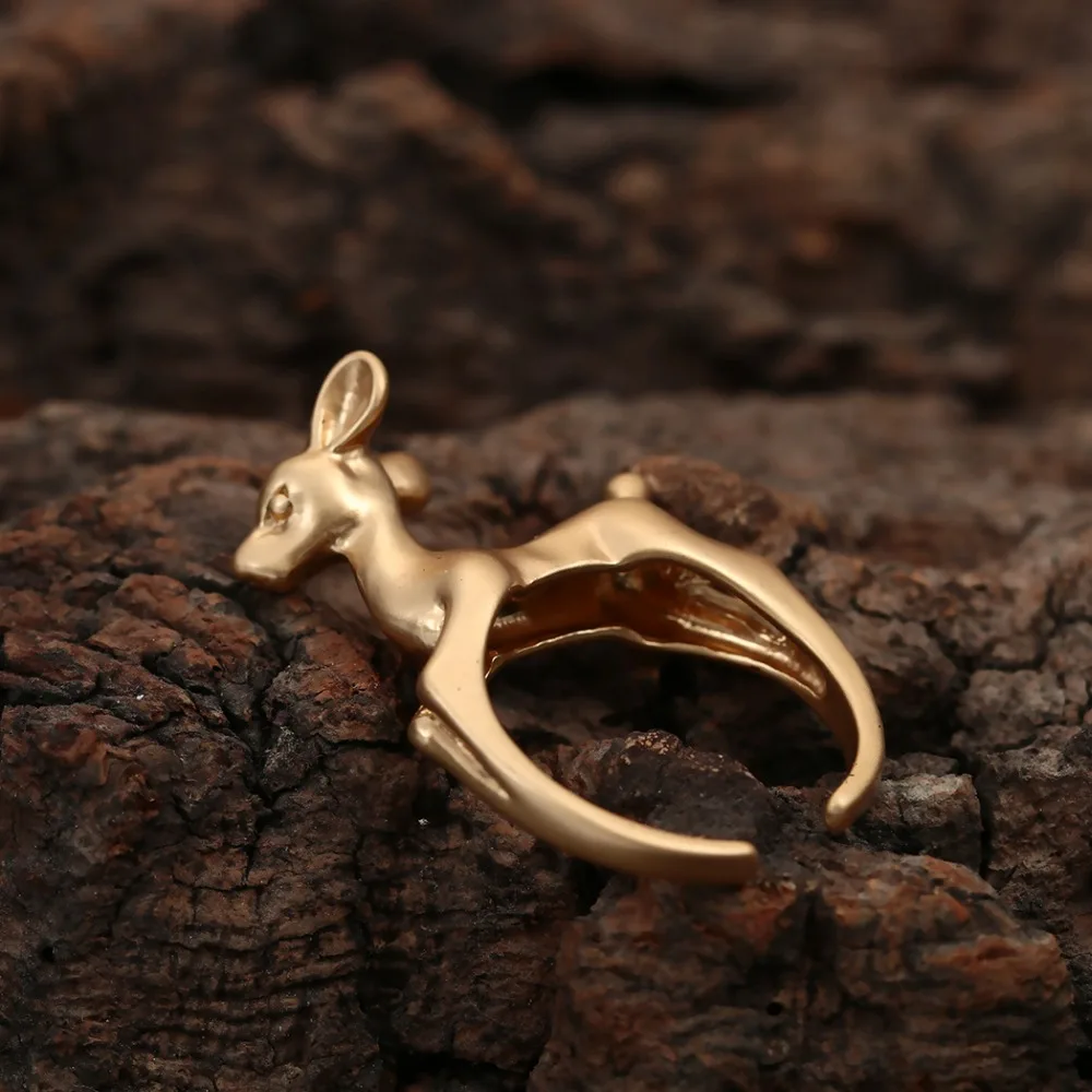 Big Promotion Gold Plating 3D Bambee Deer Anlter Ring Animal Open Jewelry For Women Knuckle Finger Anillos Fine Jesery | Украшения и