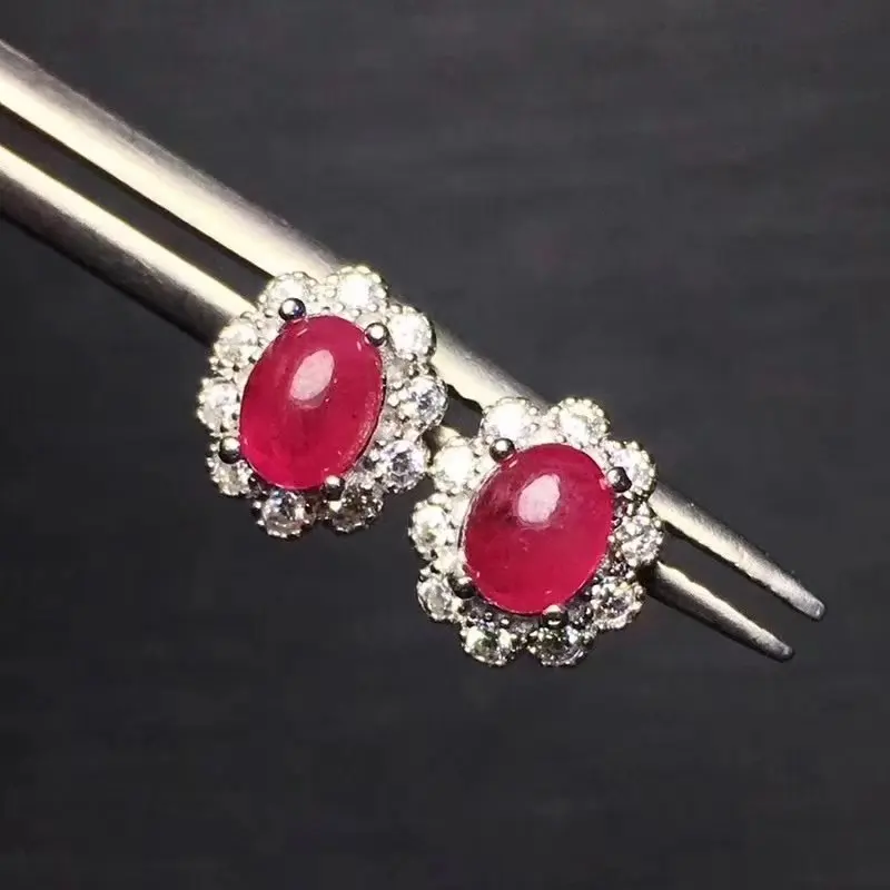 Серьги гвоздики Fidelity 4*5 мм с рубином s925 серебряные цветы простые ювелирные
