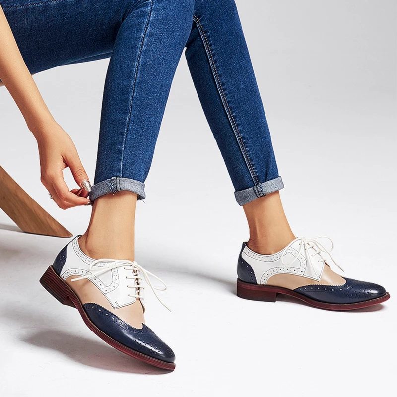 Женские туфли оксфорды из натуральной кожи на плоской подошве|Обувь без каблука|