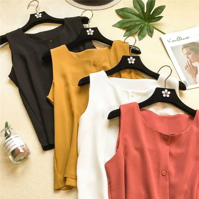 New Design Women Spring Summer Style Chiffon Blouses Shirts Lady Casual Sleeveless O-Neck Blusas Tops DF1823 |