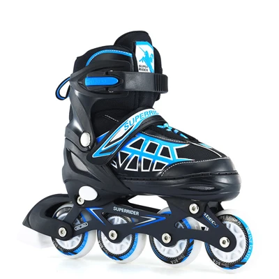 Blue L EUR 38-41 Новое поступление детские роликовые коньки с расположением колёс в линию обувь для роликов, скейтборда шлем наколенник снаряжение регулируемые мигающие колеса Patines - Цвет: Blue L EUR 38-41