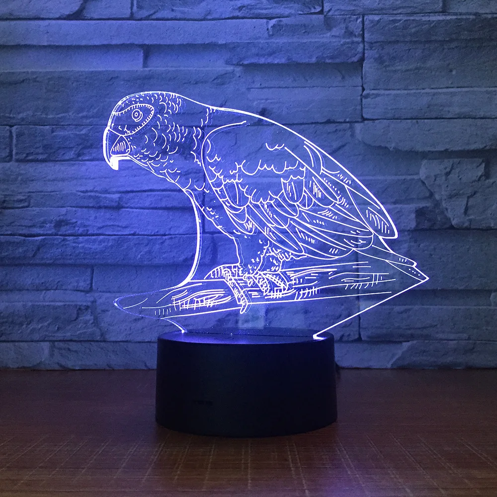 Parrot Bird 3D светодиодный ночник стерео акриловый офисный бар Спальня Освещение настроения 7 цветов Изменение Иллюзия подарок на день рождения детская игрушка
