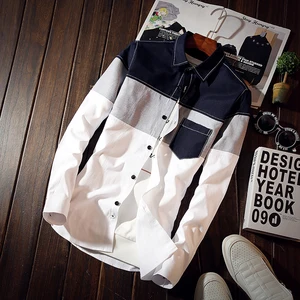 Рубашка мужская в клетку, с карманом и длинным рукавом, большого размера