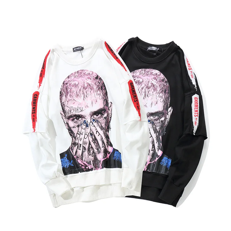 

Fashion Print Hoodies Sweatshirts Men Spring Casual Hip Hop Streetwear Pullover No Hood Hipster Hoodie Fake Two Pieces GW001