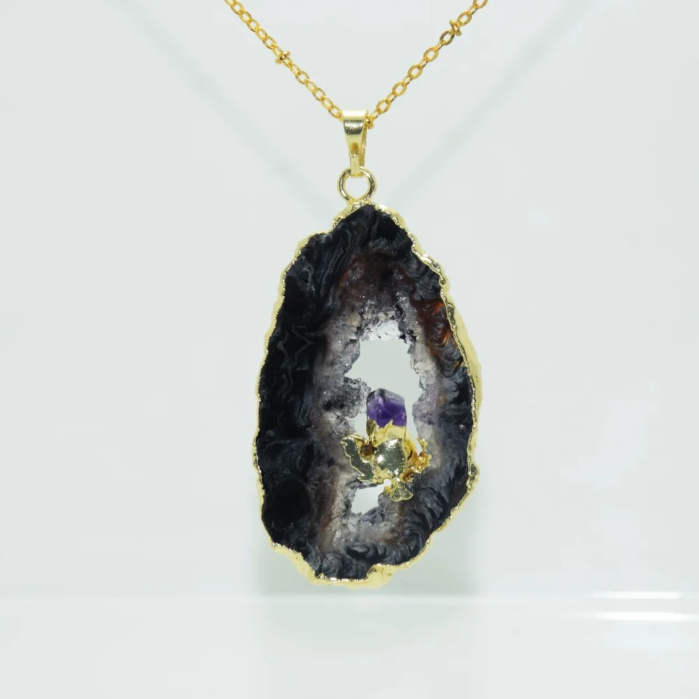 Free From Slab Rough Slice stone necklace for girl Raw quartz crystal natural geode druzy pendant women gift | Украшения и
