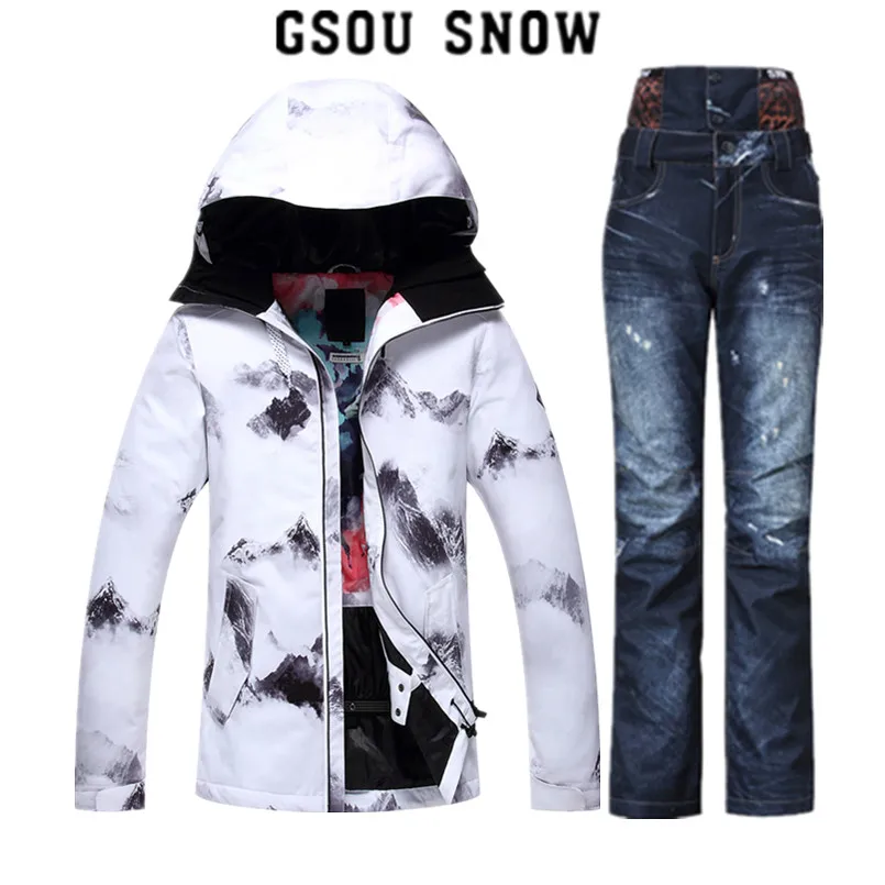 C2 Gsou SNOW водонепроницаемый, ветрозащитный женский зимний горнолыжный костюм,женский костюм для сноуборда,женский сноубордический костюм,сноуборд куртки женские,спортивный костюм женский,зимние лыжи штаны - Цвет: C2