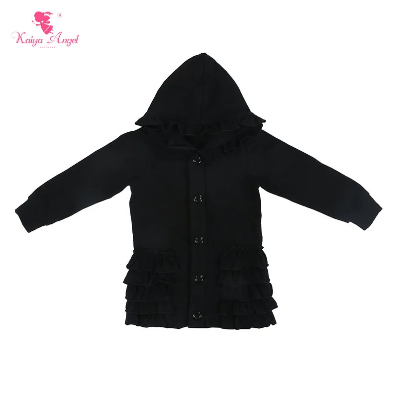 

Kaiya Angel 2017 Hot Kids Long Sleeve Hot Pink Ruffle Girls Hooded Jackets Baby Coat Solid Color Hooded toddler outerwear coats