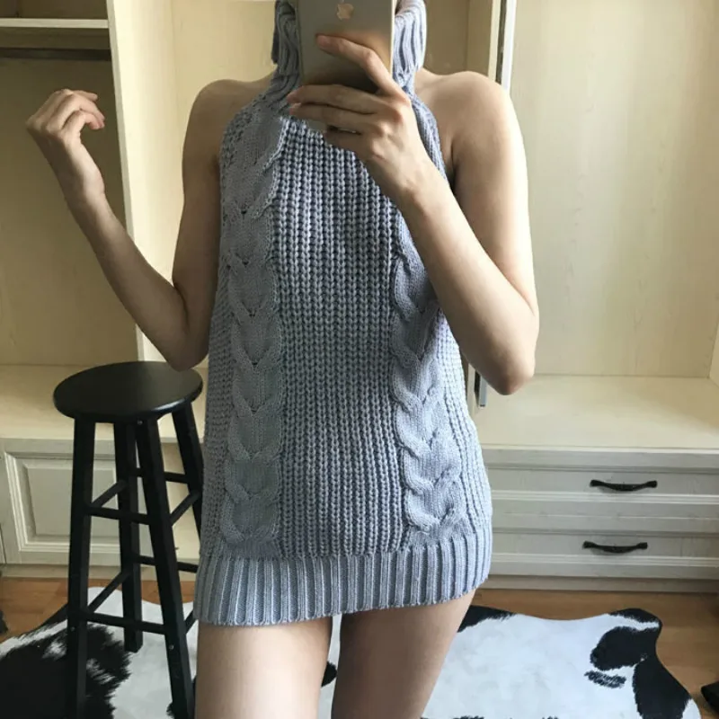 Женский сексуальный свитер Длинные вязаные топы серый пуловер водолазка с