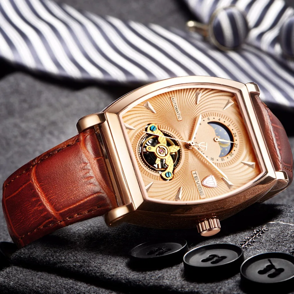 Tevise механические Автоматические часы для мужчин бизнес Tourbillon Топ люксовый бренд