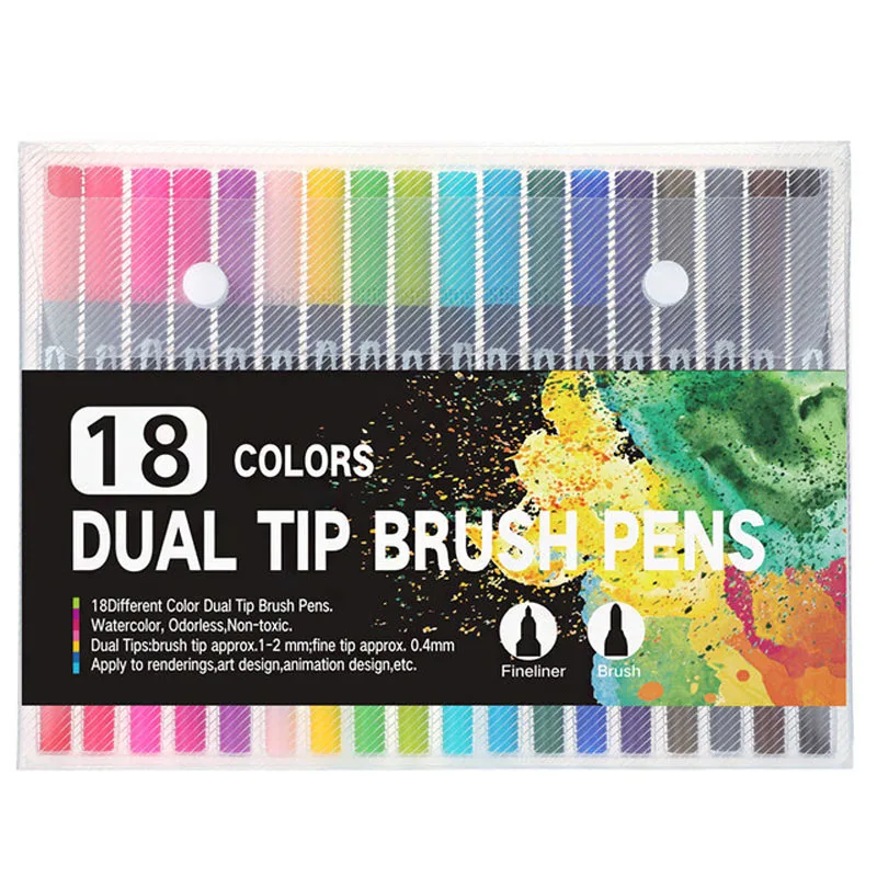 18 Colors 12/18/24/36/48/72/100 Цвета тонко пишущие художественный Маркер ручки для рисования картина написанная акварелью двойной наконечник кисть школьные канцелярские принадлежности - Цвет: 18 Colors
