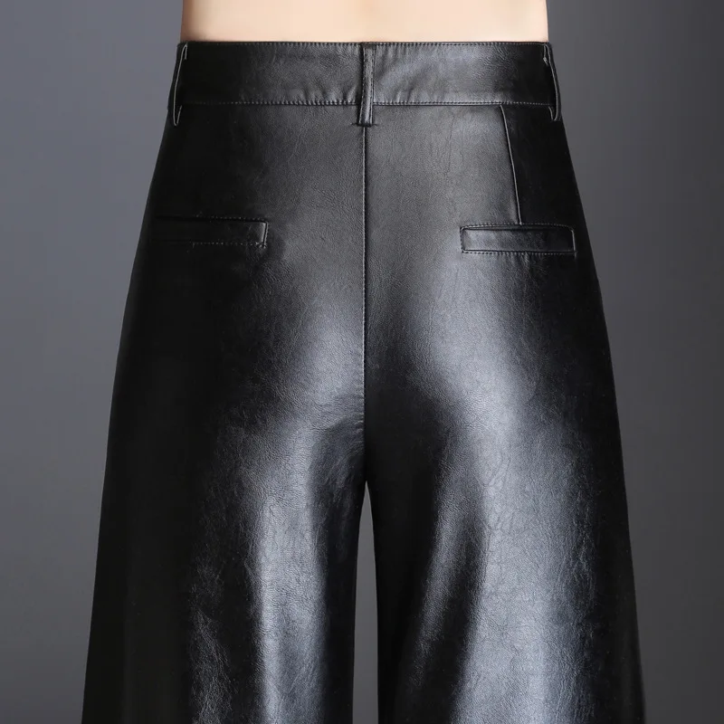 Женские брюки из ПУ кожи с высокой талией и широкими штанинами|loose wide leg pants|wide