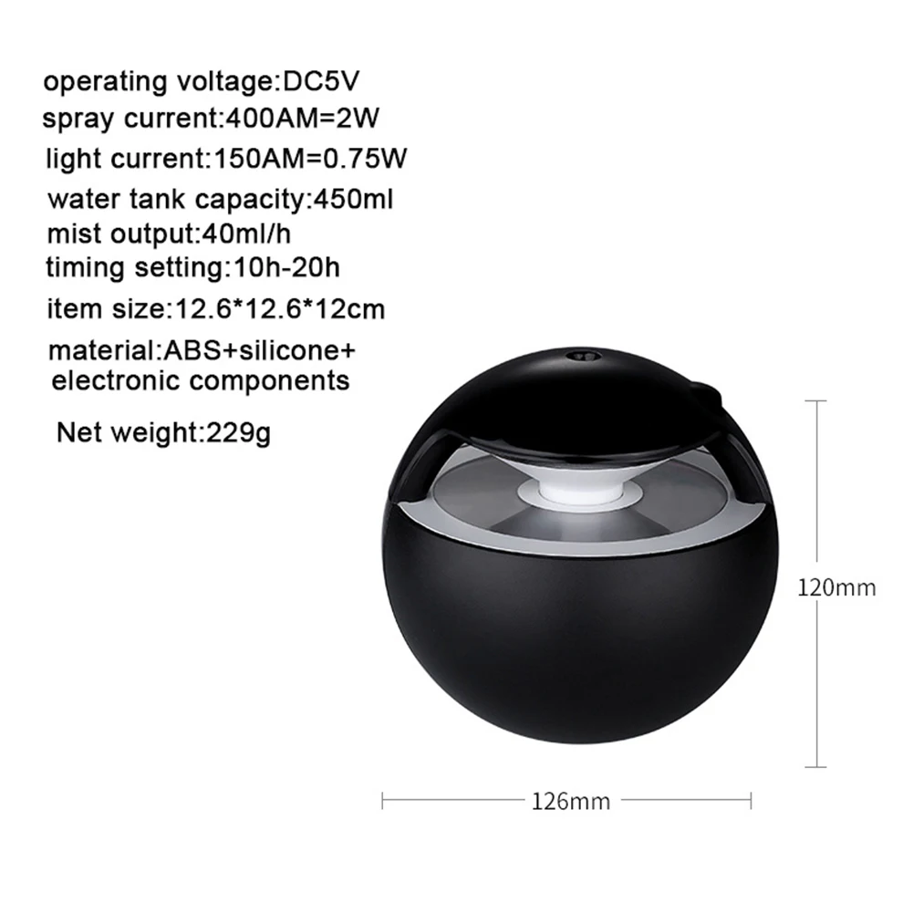 450ML Ball Humidifier with Aroma Lamp Essential Oil Ultrasonic Electric Diffuser Mini USB Air Fogger | Бытовая техника