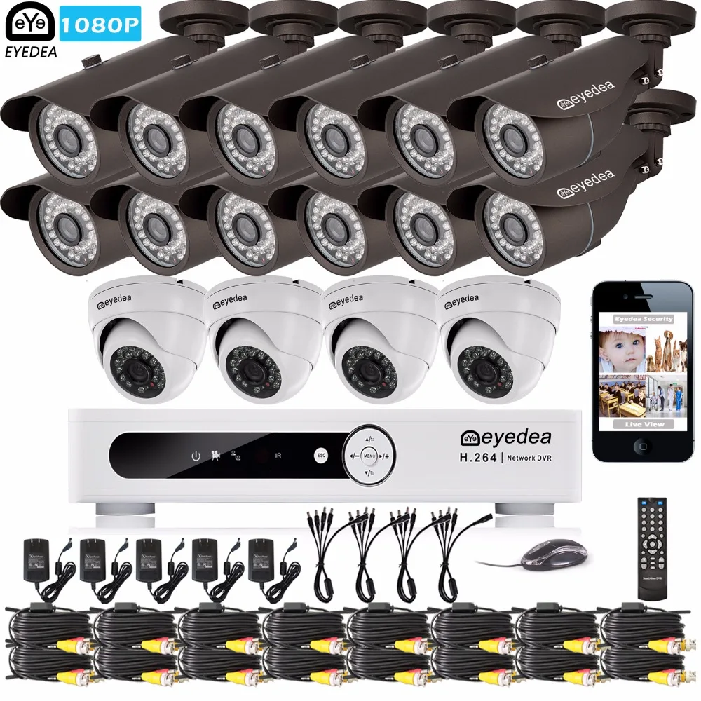 Эйедея 16ch оповещение по электронной почте DVR 1080 P Белый 12 пуля 4 купол напольный