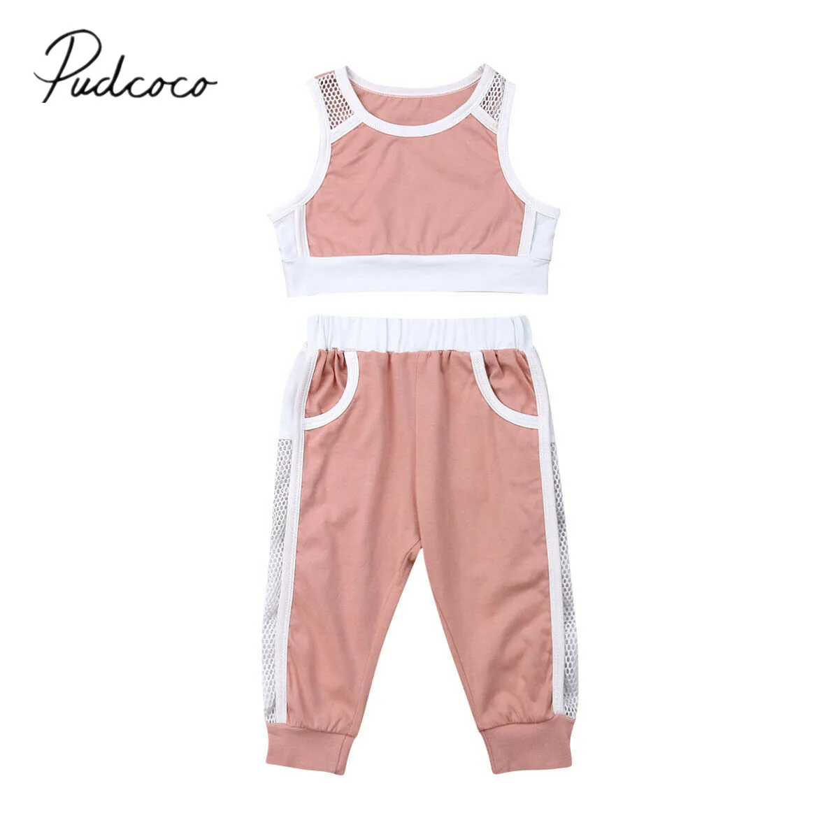 Детский спортивный костюм из 2 предметов летний сетчатый топ и длинные штаны для