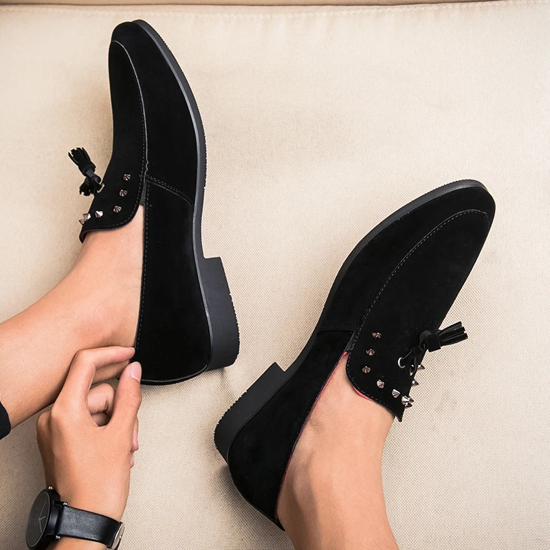 

2019 style fashion men's shoes casual leather suede loafers male gray black slip on shoe man comfortable shoes for men hot sale
