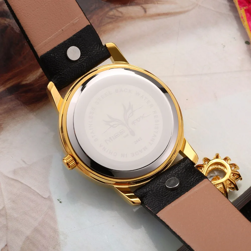 Для женщин часы Missfox Relojes Para Mujer сердце лицом кожа золотые наручные Bling Синий
