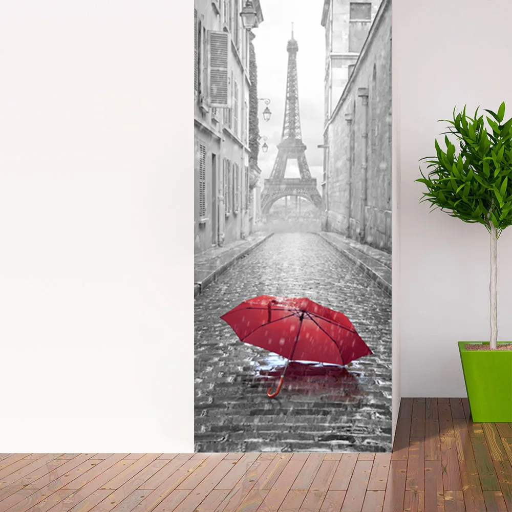 Hot Sale 3D Beautiful Landscape Door Stickers For Living Room Bedroom PVC Adhesive Wallpaper Home Decor Waterproof Mural Decal