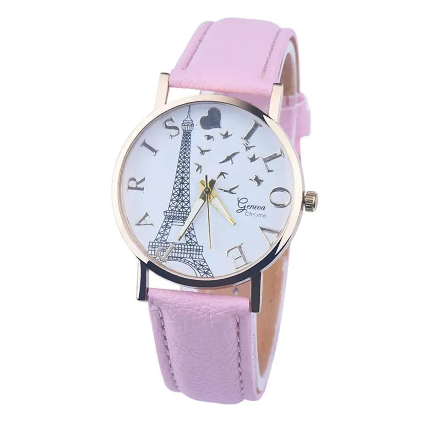 

Fashion Lady Analog Alloy Stainless Steel Dial Watch Eiffel Tower Pattern Geneva Watch Quartz Movement Watch #W