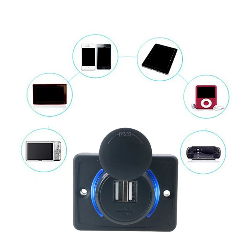 3.1A USB телефон зарядное устройство ж/светодиодный светильник круг для автомобиля