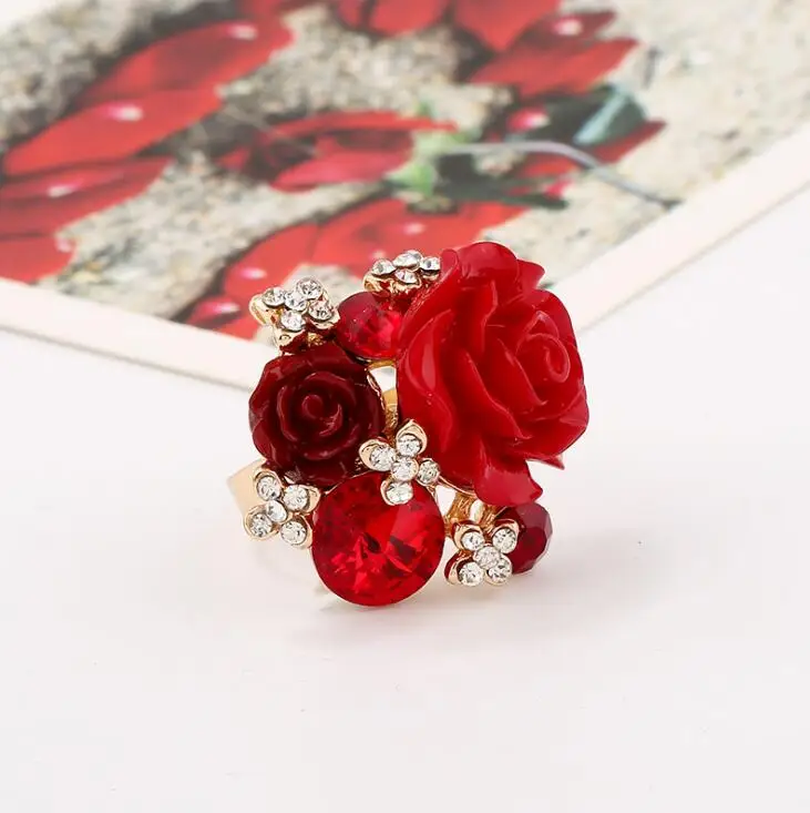 LUNPER разноцветное кольцо из смолы с цветком розы открытое изменяемое готическое