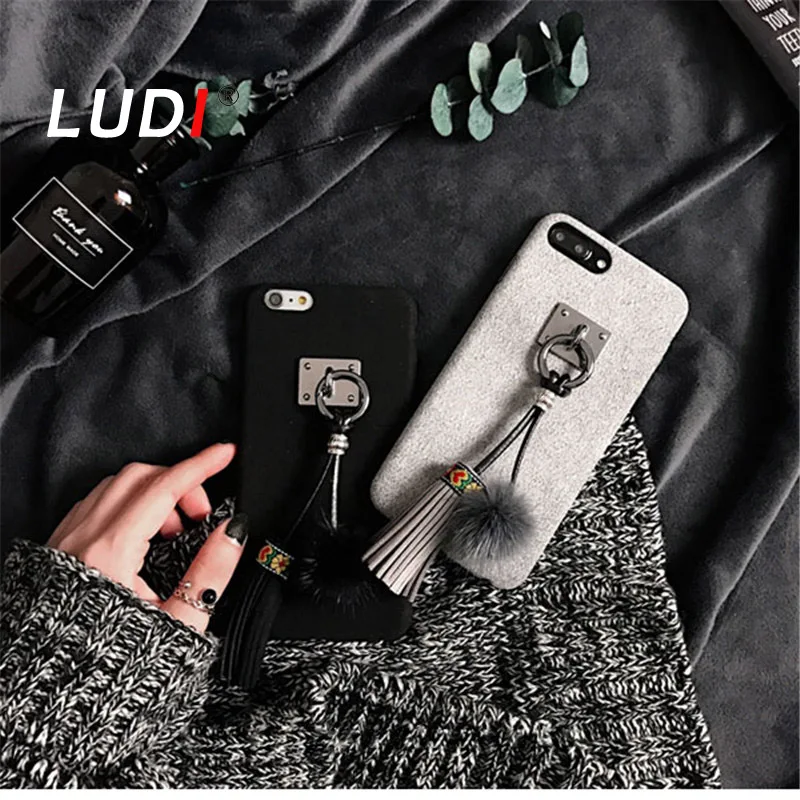 LUDI Fashion Mink Hair Ball Tassel Case Capa for iPhone X 8 6 6s Plus 7 7plus Soft Plush Cover National Style |