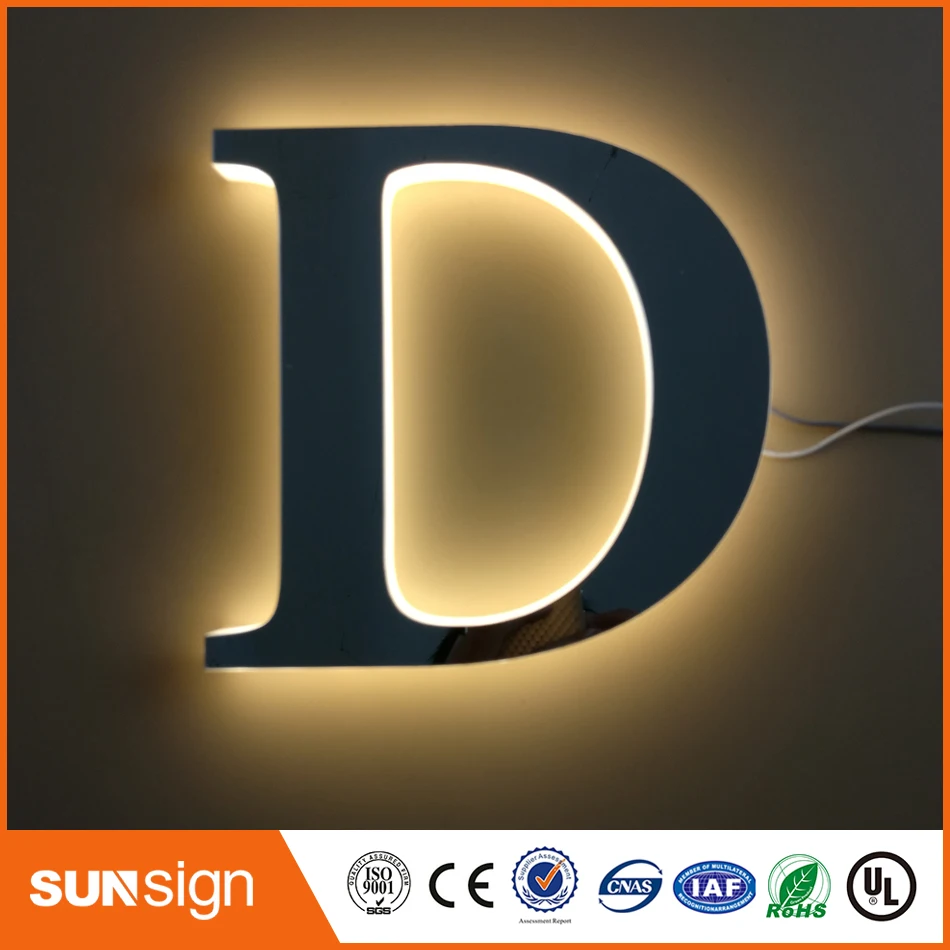 Factory Outlet advertising back lit stainless steel led illuminated letters