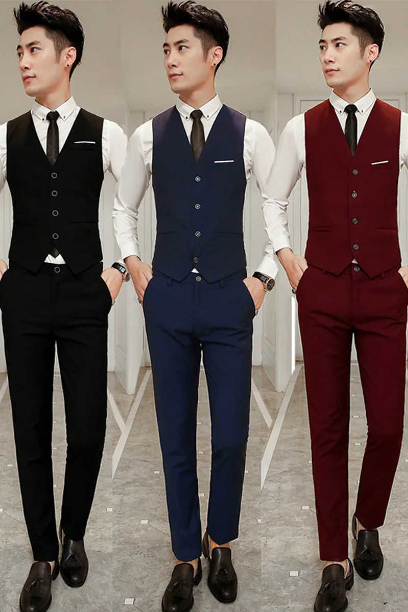Сплошной цвет мужской Slim-Fit Жених Лучший человек свадебное платье корейский
