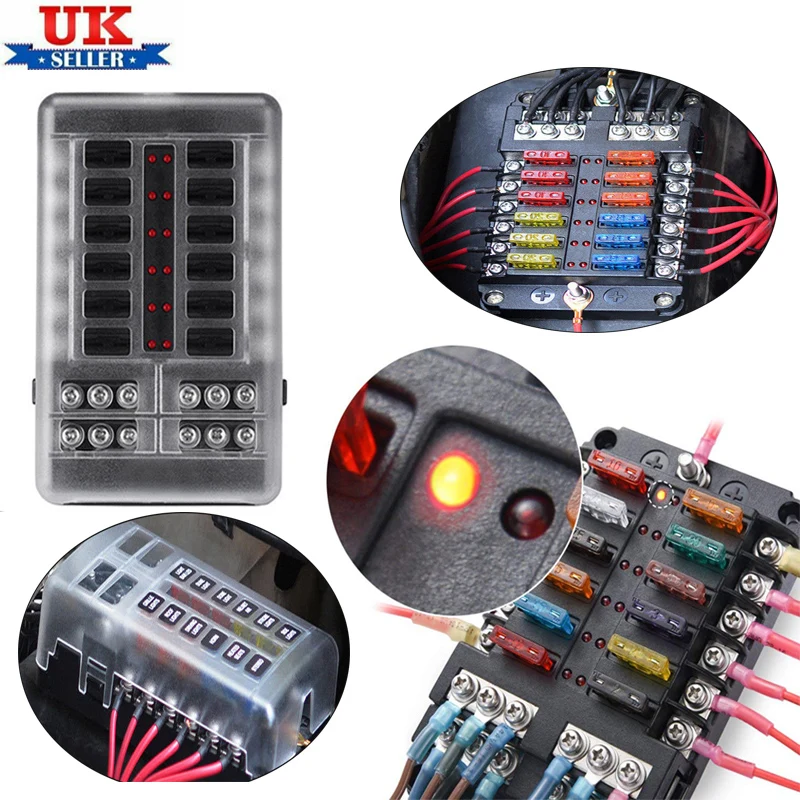 12V 32V Пластик крышка Держатель плавкого предохранителя M5 серьги-гвоздики с Светодиодный индикатор светильник 12 способов лезвие для сборных шин автомобильный комплект для Авто Лодка