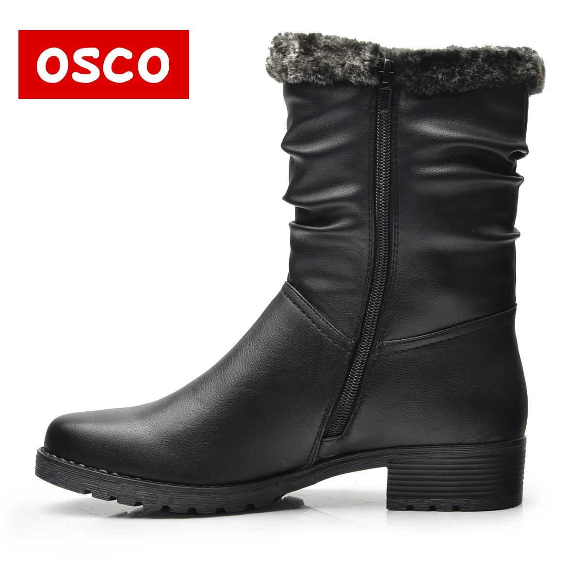 OSCO Brand New Style Winter Women Boots Warm PU Leather Snow Female Round Toe Mid-Calf Fashion Flats Boots#116F06YB | Обувь