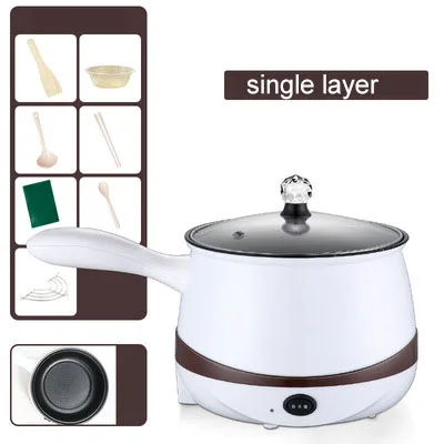 110V/220V Mini Multifunctional Electric Cooking Pot Machine Single/Double Layer Available Rice Cooker Steamed Non-stick coating - Цвет: Single layer-220V