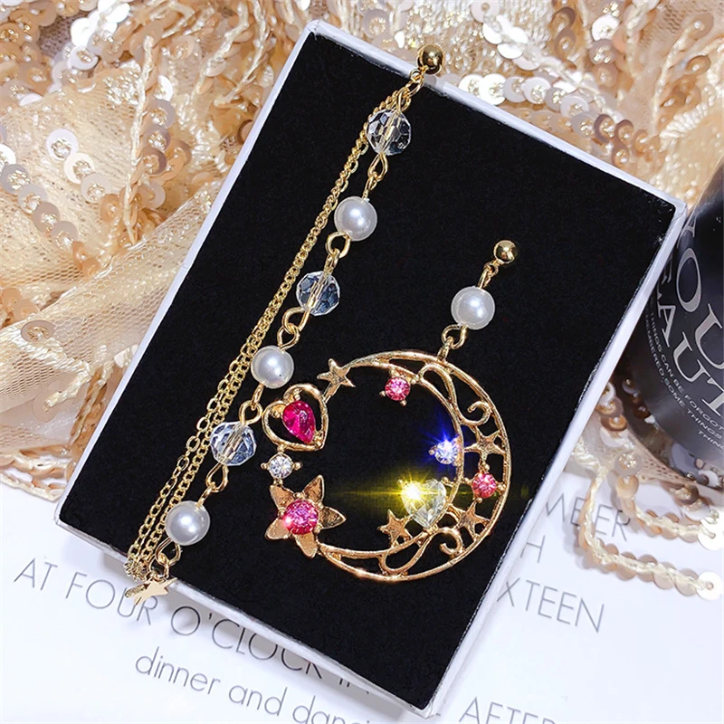 Модные серьги золотого цвета с жемчугом и звездами Луной для женщин Роскошные
