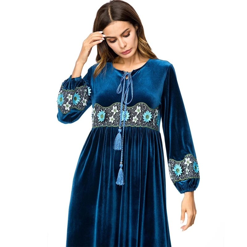 Vestidos кафтан арабский абайя Дубай бархат хиджаб с вышивкой мусульманское платье