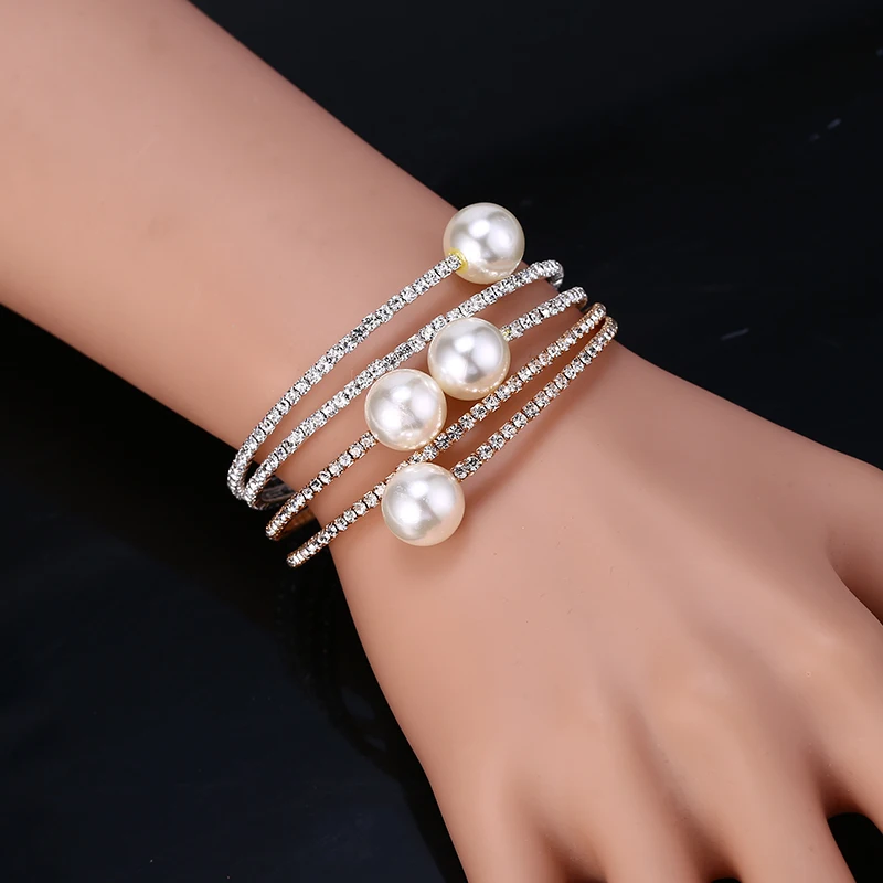 

HOCOLE Wedding Jewelry Crystal Pearl Bracelets For Women Gold Silver Adjustable Bangles Bracelet Female Party Jewelry2019