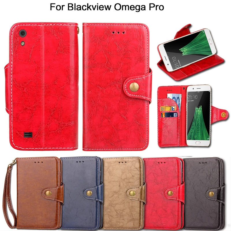 Винтаж флип чехол для Blackview Omega Pro Чехол роскошные Подставки PU кожаный бумажник