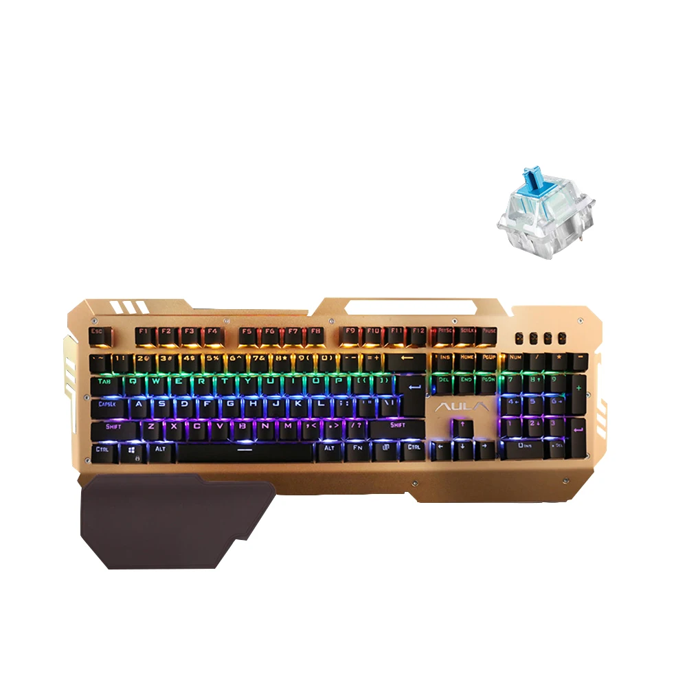 Механическая игровая клавиатура с синей подсветкой RGB Проводная 104 клавишами для